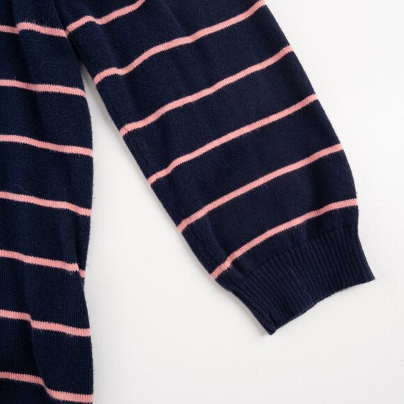LAUREN RALPH LAUREN Navy crewneck 1/2 sleeve sweater w/ pink stripes size M - Picture 4 of 8